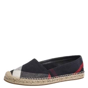 Pre Owned Burberry Navy Blue Nova Check Canvas Espadrilles Size 38