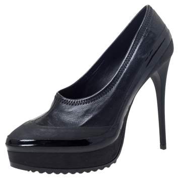 Pre Owned Burberry Black Leather Platform Booties Size 37.5 