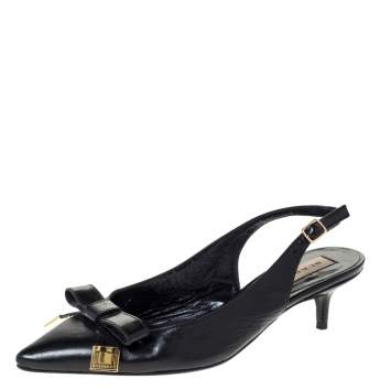 Pre Owned Burberry Black Leather And Patent Bow Slingback Sandals Size 36