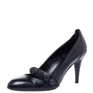 Pre Owned Burberry Black Leather Mary Jane Embellished Pumps Size 41