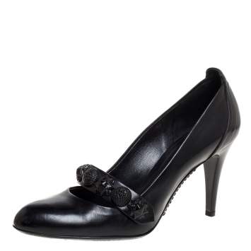 Pre Owned Burberry Black Leather Embellished Mary Jane Pumps Size 38