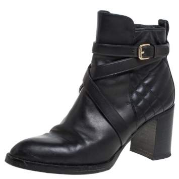 Pre Owned Burberry Black Quilted Leather Buckle Ankle Boots Size 40