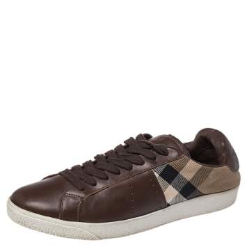 Pre Owned Burberry Brown Canvas And Leather Lace Sneakers Size 43