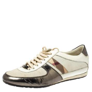 Pre Owned Burberry White Leather and Mesh Low Top Sneakers Size 37