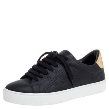 Pre Owned Burberry Black Perforated Check Leather Westford Low Top Sneakers Size 37.5