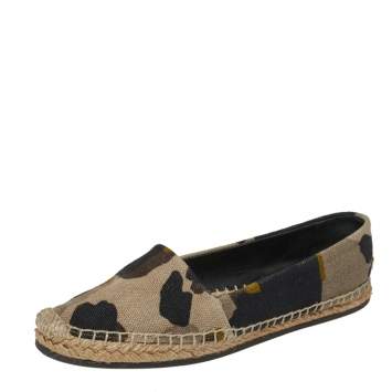 Pre Owned Burberry Beige Camo Print Canvas Slip on Espadrilles Size 37.5