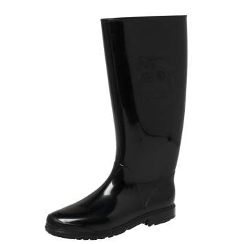 Pre Owned Burberry Black Rubber Knight Rain Boots Size 36