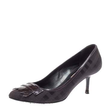 Pre Owned Burberry Black Canvas And Patent Leather Fringe Detail Pumps Size 36