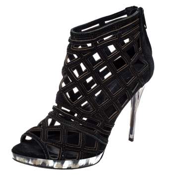 Pre Owned Burberry Black Suede Cutout Booties Size 40