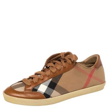 Pre Owned Burberry Brown/Beige Nova Check Canvas And Leather Plaid Sneakers Size 38