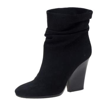Pre Owned Burberry Black Suede Round Toe Wedge Heel Ankle Boots Size 39.5