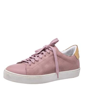 Pre Owned Burberry Pink Perforated Leather Westford Low Top Sneakers Size 38.5