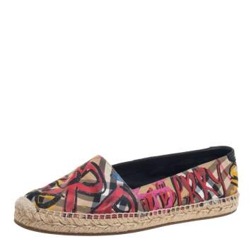 Pre Owned Burberry Multicolor Canvas Espadrille Flats Size 38.5
