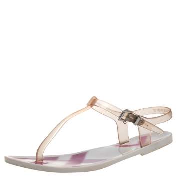 Pre Owned Burberry White PVC Thong Ankle Strap Sandals Size 36