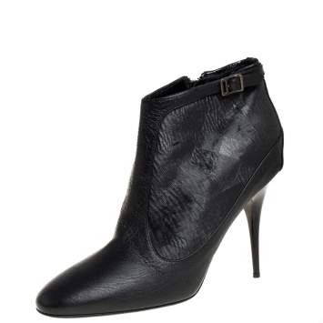 Pre Owned Burberry Black Leather and Fabric Ankle Length Booties Size 40