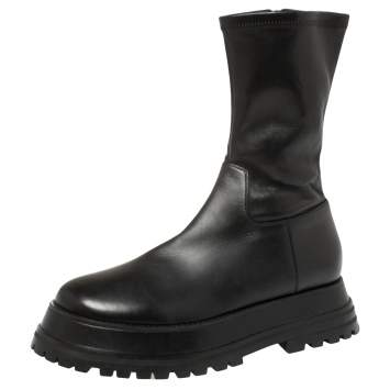 Pre Owned Burberry Black Leather Chunky Zipper Boots Size 40