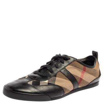 Pre Owned Burberry Beige/Black Nova Check Canvas And Leather Cap Toe Low Top Sneakers Size 39