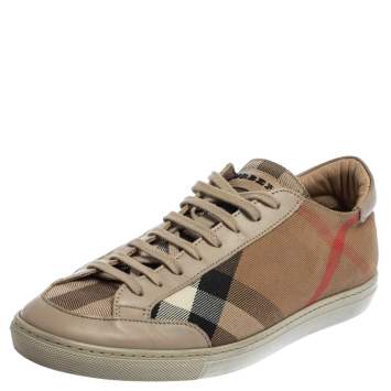 Pre Owned Burberry Beige Nova Canvas And Leather Low Top Sneakers Size 40