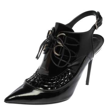 Pre Owned Burberry Black Patent Leather Buckton Pointed Toe Pumps Size 37