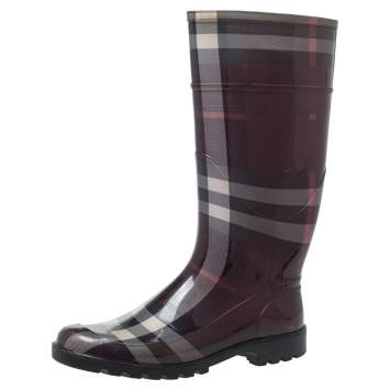Pre Owned Burberry Burgundy Novacheck Rubber Rain Boots Size 41