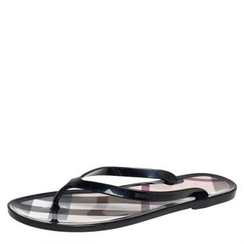 Pre Owned Burberry Black Jelly Thong Flats Size 37