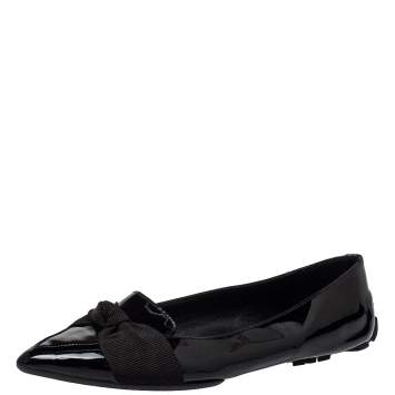 Pre Owned Burberry Black Patent Leather Halton Ballet Flats Size 37.5