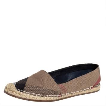 Pre Owned Burberry Brown Check Canvas Espadrille Flats Size 37