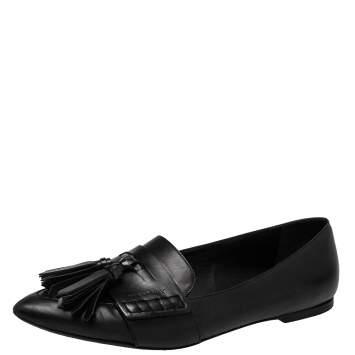 Pre Owned Burberry Black Leather Coledale Tassel Pointed Toe Penny Loafers Size 40