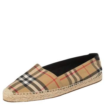 Pre Owned Burberry Vintage Check Canvas Espadrille Flats Size 40