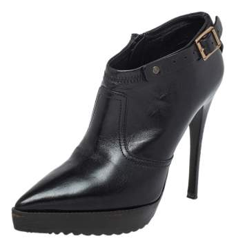 Pre Owned Burberry Black Leather Pointed Toe Booties Size 36