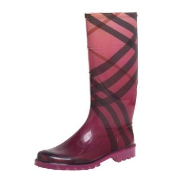 Pre Owned Burberry Magenta/Black Nova Pop Degrade Rubber Rain Boots Size 38