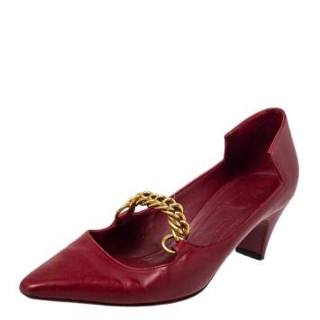 Pre Owned Burberry Red Leather Chain Embellished Pumps Size 38