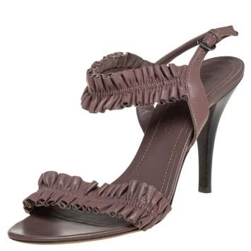 Pre Owned Burberry Brown Leather Ruffle Sandals Size 37