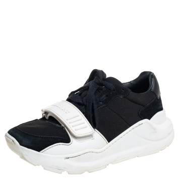 Pre Owned Burberry Black Neoprene And Suede Regis Low Top Sneakers Size 36