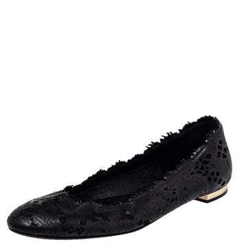 Pre Owned Burberry Black Leather Ballet Flats Size 39