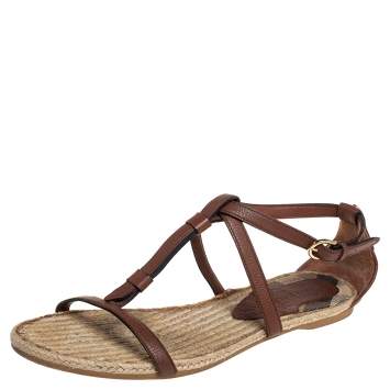Pre Owned  Burberry Brown Leather Espadrille Flats Size 40.5