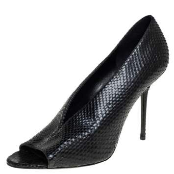 Pre Owned Burberry Black Python Peep Toe Pumps Size 39