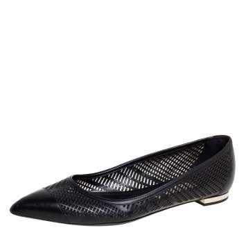 Pre Owned Burberry Black Leather Pointed Toe Ballet Flats Size 40.5
