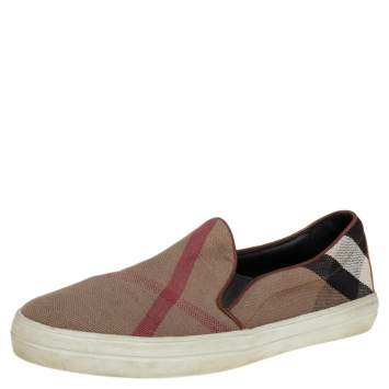 Pre Owned Burberry Brown Nova Check Canvas Slip On Sneakers Size 40