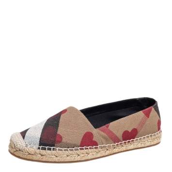 Pre Owned Burberry Beige House Check Canvas Hodgeson Espadrille Flats Size 38.5