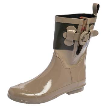 Pre Owned Burberry Green/Beige Rubber Rain Ankle Boots Size 36