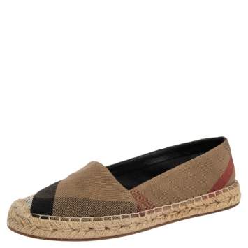 Pre Owned Burberry Beige Hodgeson Check Canvas Flat Espadrille Size 36