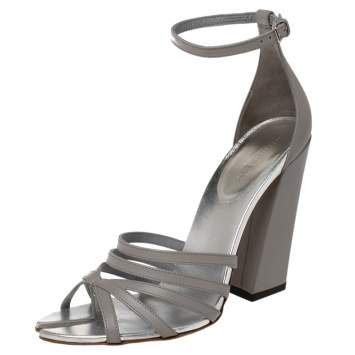 Pre Owned Burberry Cloud Grey Leather Hove Heel Ankle Strap Sandals Size 40