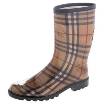 Pre Owned Burberry Beige Haymarket Check PVC Rain Boots Size 40