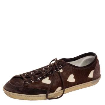 Pre Owned Burberry Brown Suede Heart Low Top Sneakers Size 38