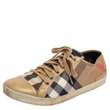 Pre Owned Burberry Beige Nova Check Canvas and Leather Cap Toe Sneakers Size 39