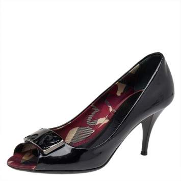 Pre Owned Burberry Black Patent Leather Pumps Size 36