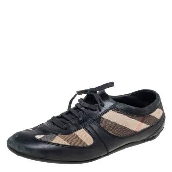 Pre Owned Burberry Beige/Black Nova Check Canvas And Leather Cap Toe Low Top Sneakers Size 39