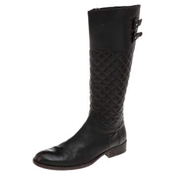 Pre Owned Burberry Brown Quilted Leather Mid Calf Boots Size 38