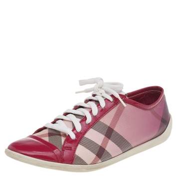 Pre Owned Burberry Pink Nova Check PVC And Patent Leather Low Top Sneakers Size 37